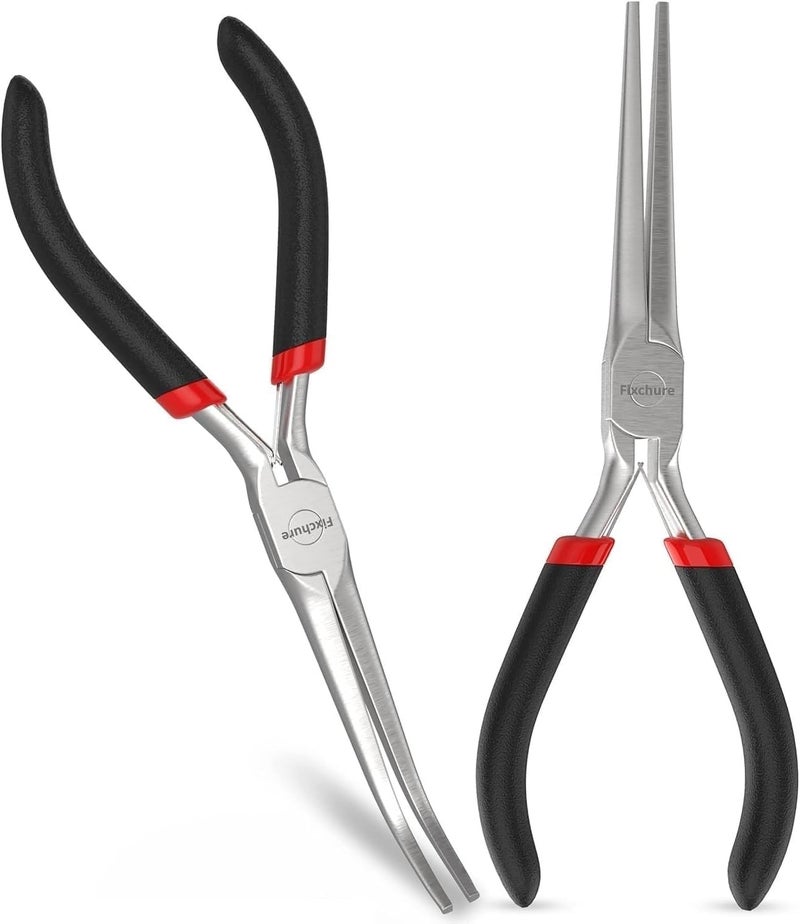 Fixchure كماشة أنف إبرة 2 قطعة 6 بوصة - فولاذ كربوني ثقيل، معزولة، غير مسننة، كماشة أنف طويلة مع طلاء PVC وتشطيب مقاوم للصدأ - Image 1